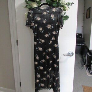 Midi Floral Mesh Short Sleeve Mesh Dress